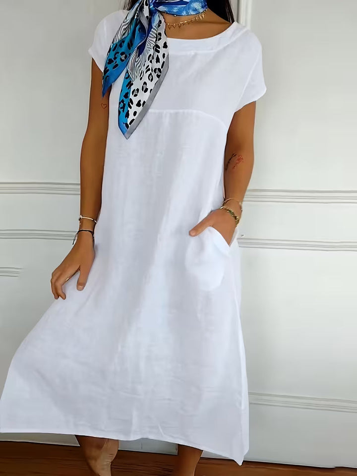 Erietta - Rochie Din in Cu Gât Rotund și Croială Lejeră