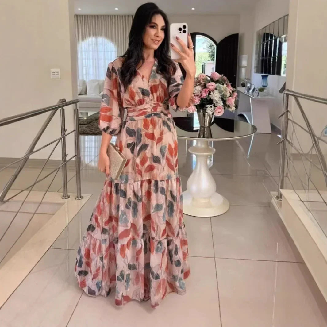 Lella - Rochie Maxi Elegantă Cu Flori