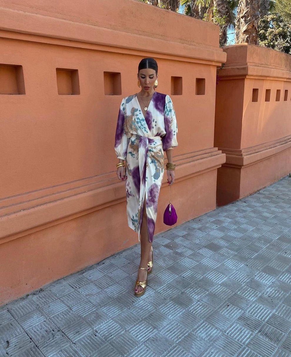 Goizane - Rochie Elegantă Cu Decolteu în V și Imprimeu Floral