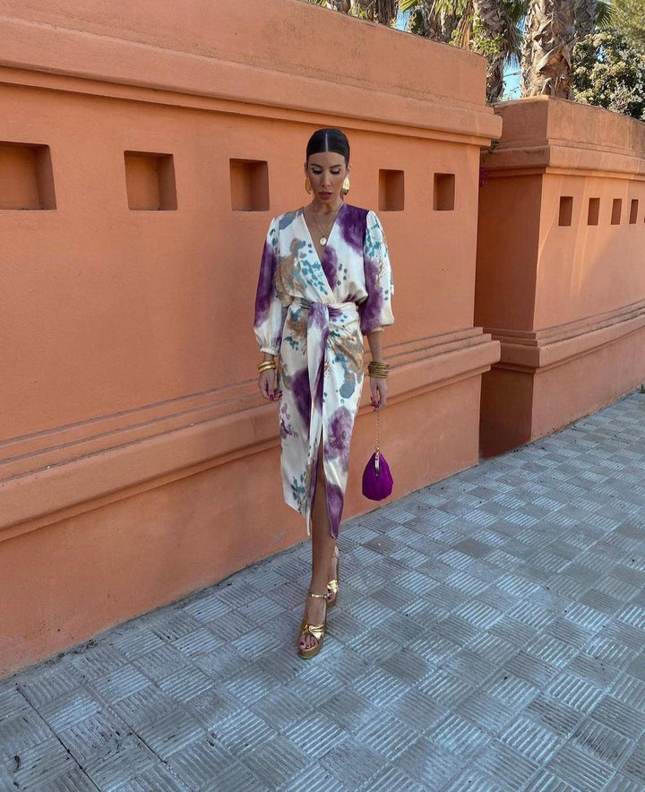 Goizane - Rochie Elegantă Cu Decolteu în V și Imprimeu Floral