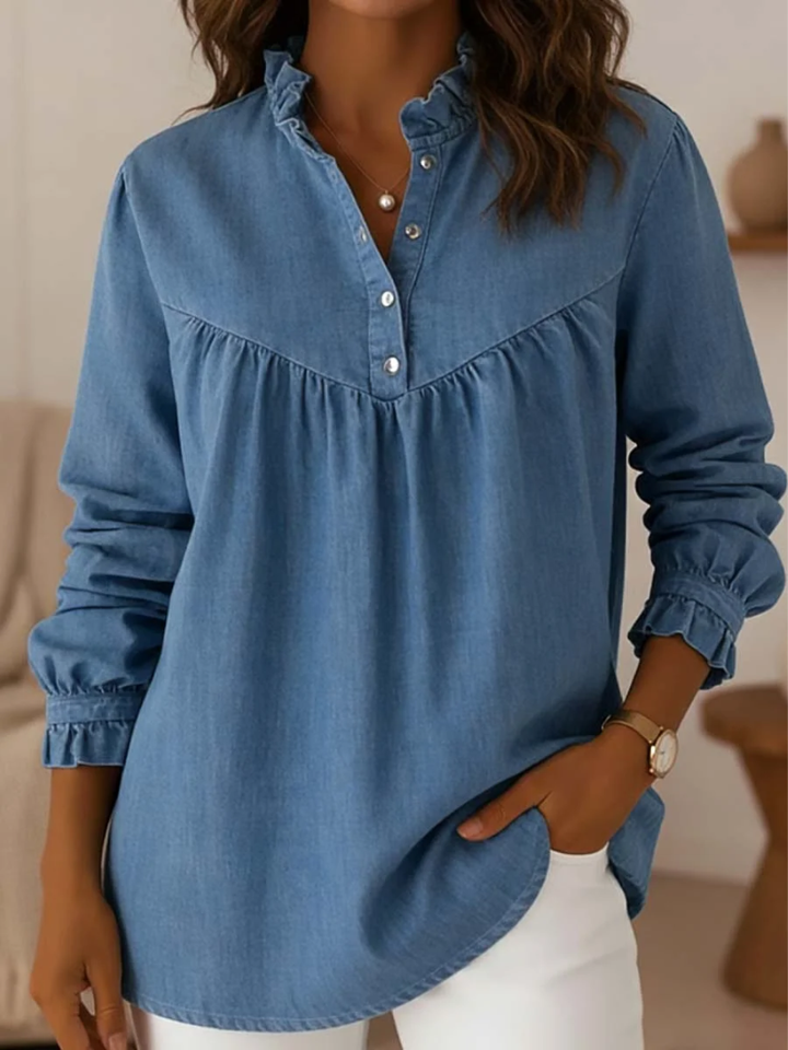 Aleska - Bluză Din Denim Cu Nasturi