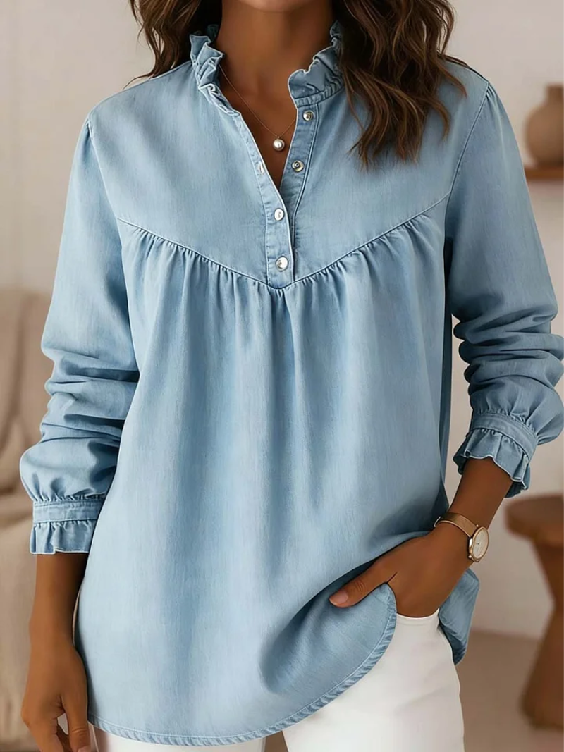 Aleska - Bluză Din Denim Cu Nasturi