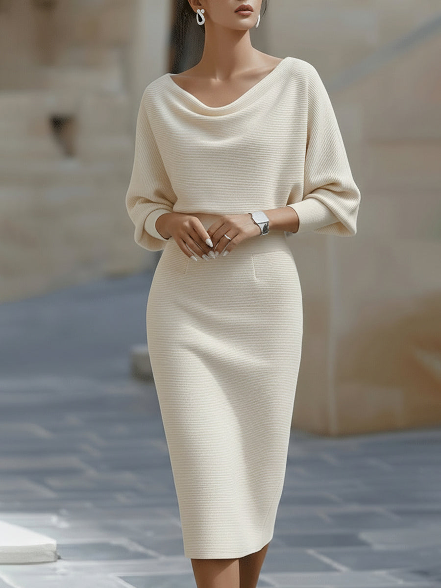 Amyy - Rochie Midi Elegantă Cu Mâneci Lungi