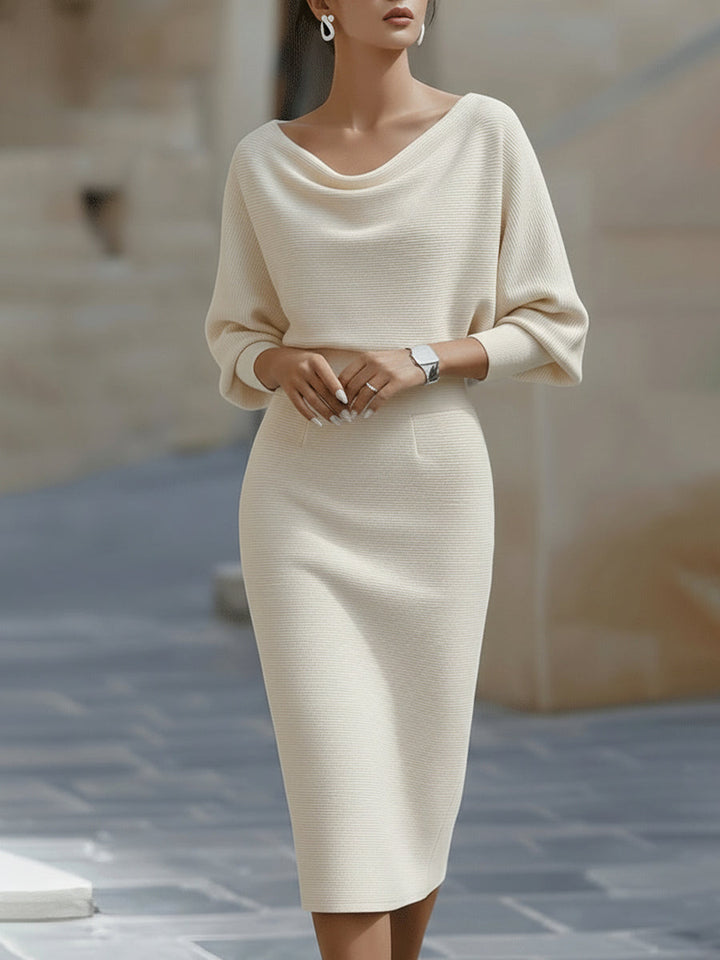 Amyy - Rochie Midi Elegantă Cu Mâneci Lungi