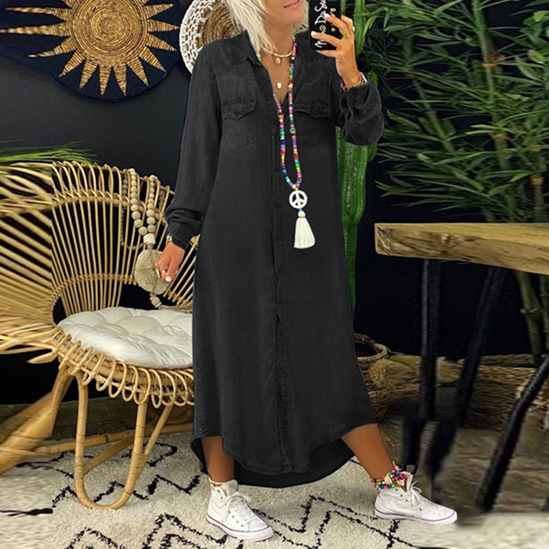 Dorota - Rochie Din Denim Cu Mâneci Lungi