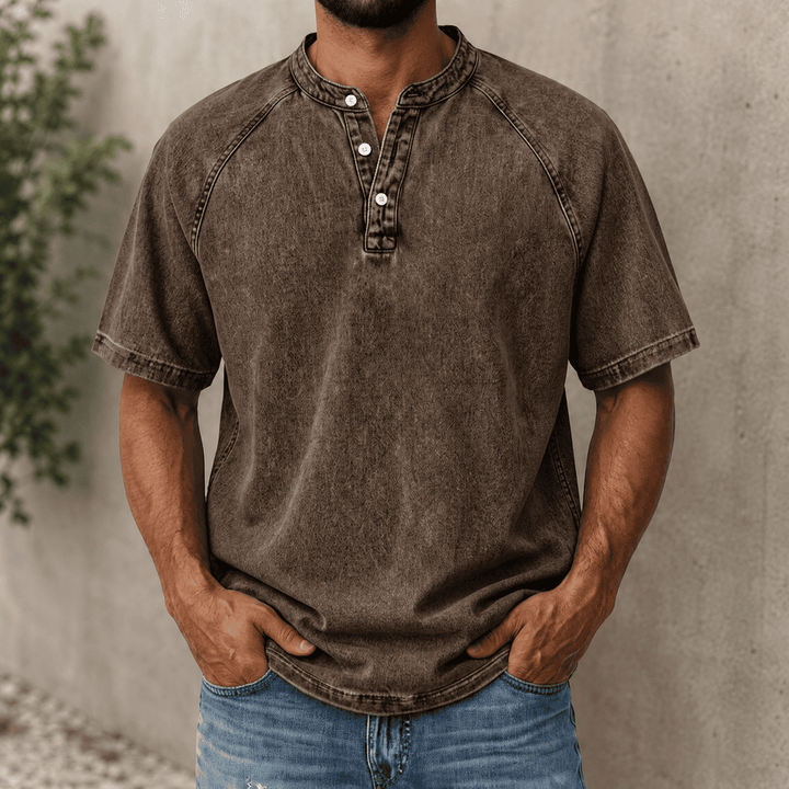 Zerric - Cămașă Henley Din Denim Cu Mâneci Scurte