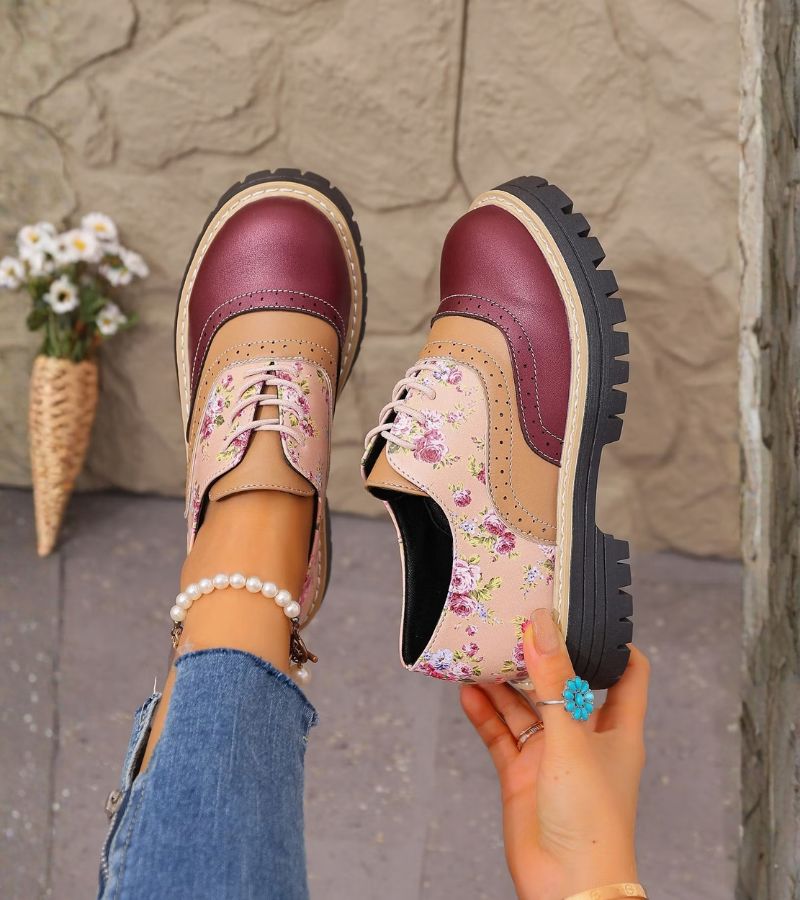 Kiela – Pantofi Oxford Cu Imprimeu Floral Și Talpă Groasă Cu Crampoane