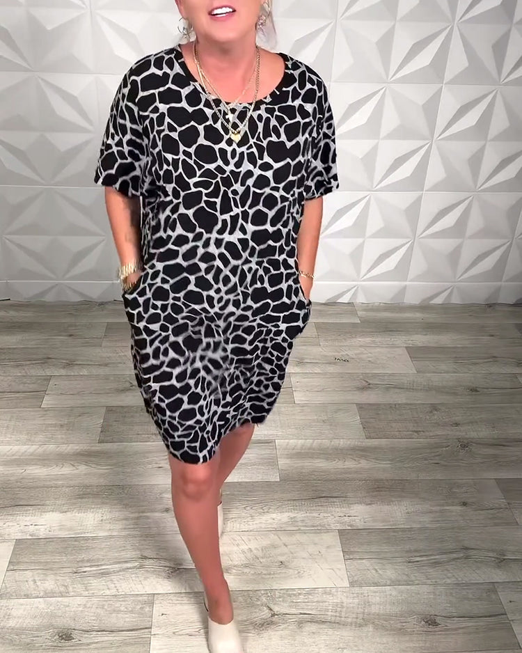 Salvinia - Rochie Casual cu Gât Rotund și Imprimeu