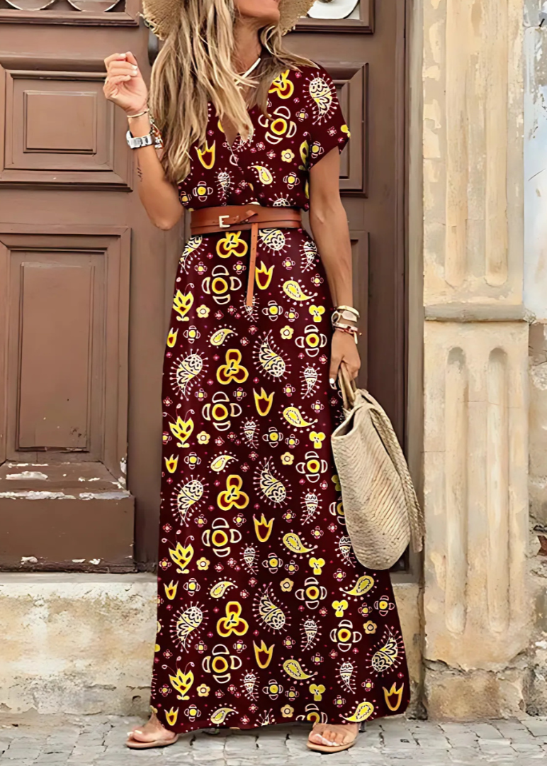 Briony - Rochie Lungă Cu Imprimeu Paisley Elegant Si Curea