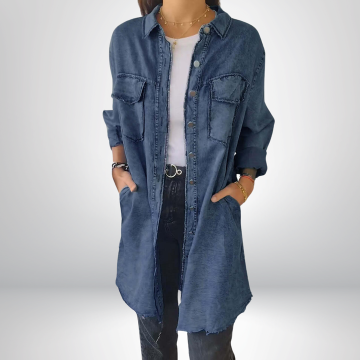 Krystyna - Jacheta Elegantă Din Denim cu Mâneci Lungi și Guler