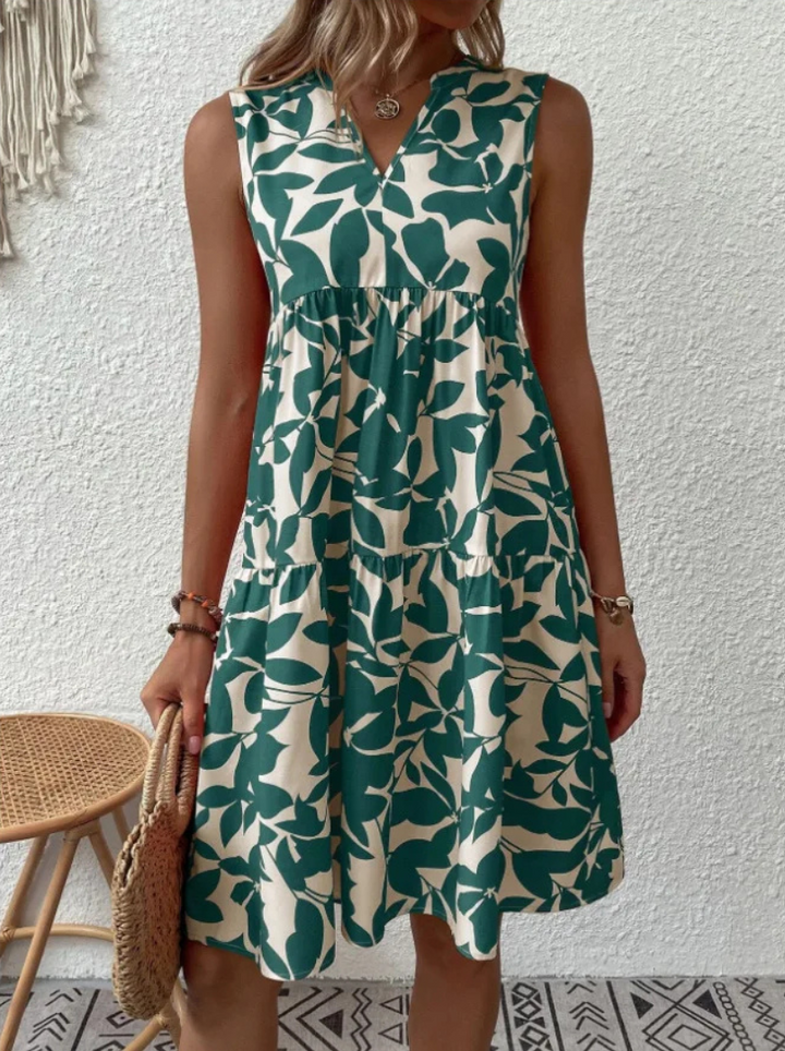 Greysen - Rochie Fără Mâneci La Modă Cu Flori