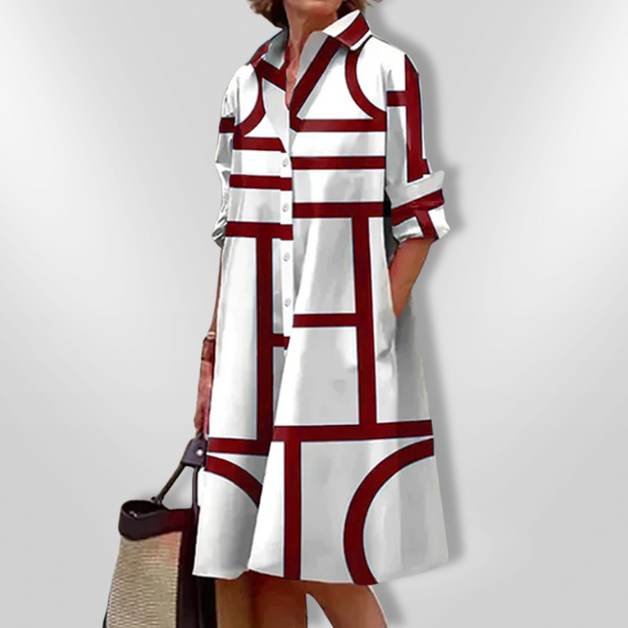 Lynna - Rochie Casual Midi cu Buzunare și Nasturi