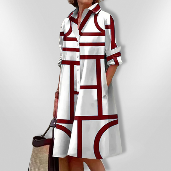 Lynna - Rochie Casual Midi cu Buzunare și Nasturi