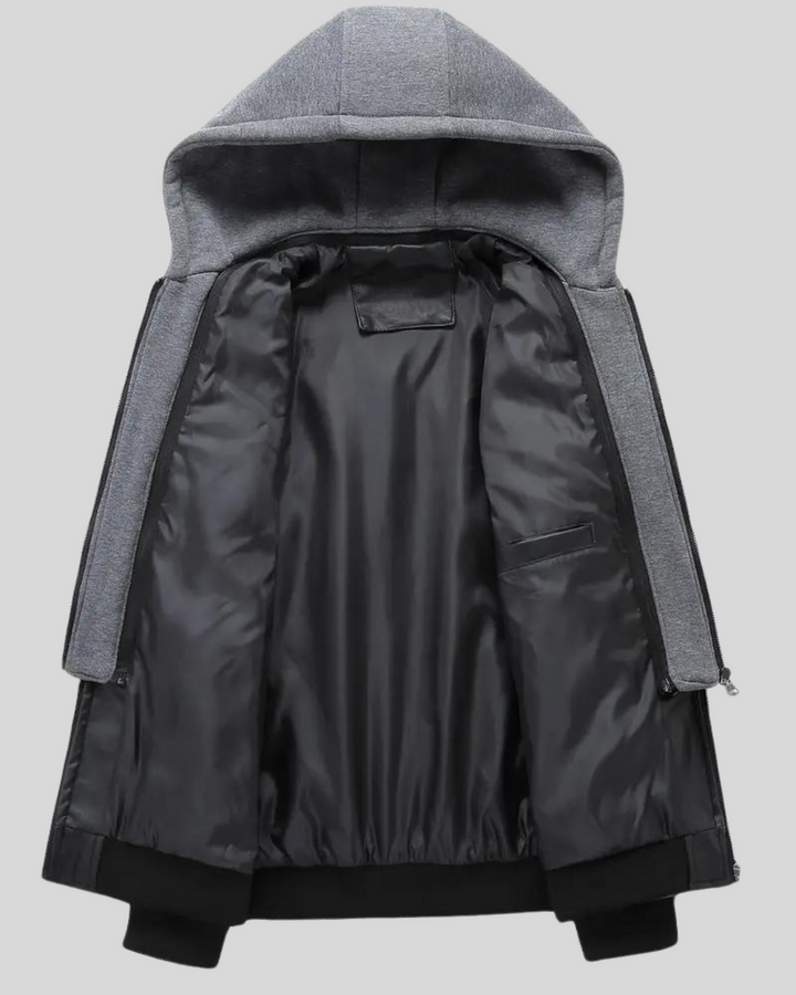 Davor - Jacheta Din Piele Cu Glugă și Inchidere Cu Fermoar Dublu