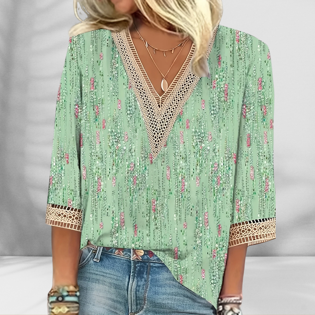 Maricela - Bluză Boho Cu Imprimeu Floral Și Mâneci Lungi