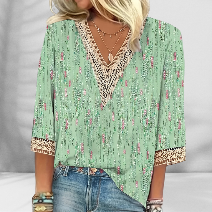 Maricela - Bluză Boho Cu Imprimeu Floral Și Mâneci Lungi