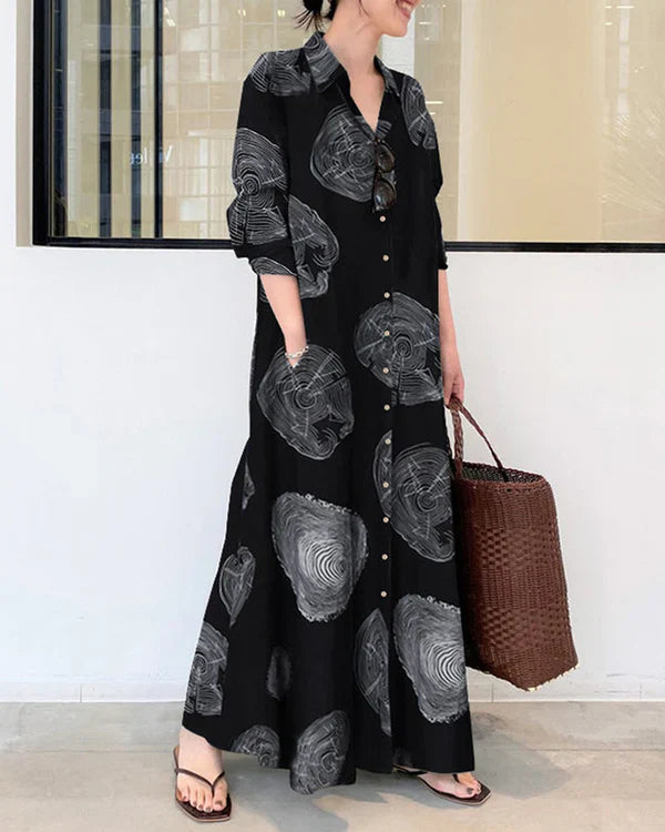 Poleska - Elegant Mânecă Lungă Rochie Maxi Imprimată