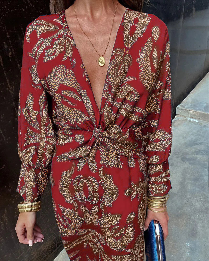 Dineke - Rochie Elegantă cu Mâneci Lungi și Imprimeu Floral