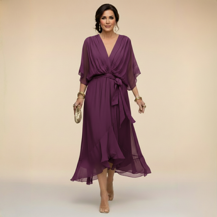 Harshani - Rochie Din Sifon cu Decolteu în V