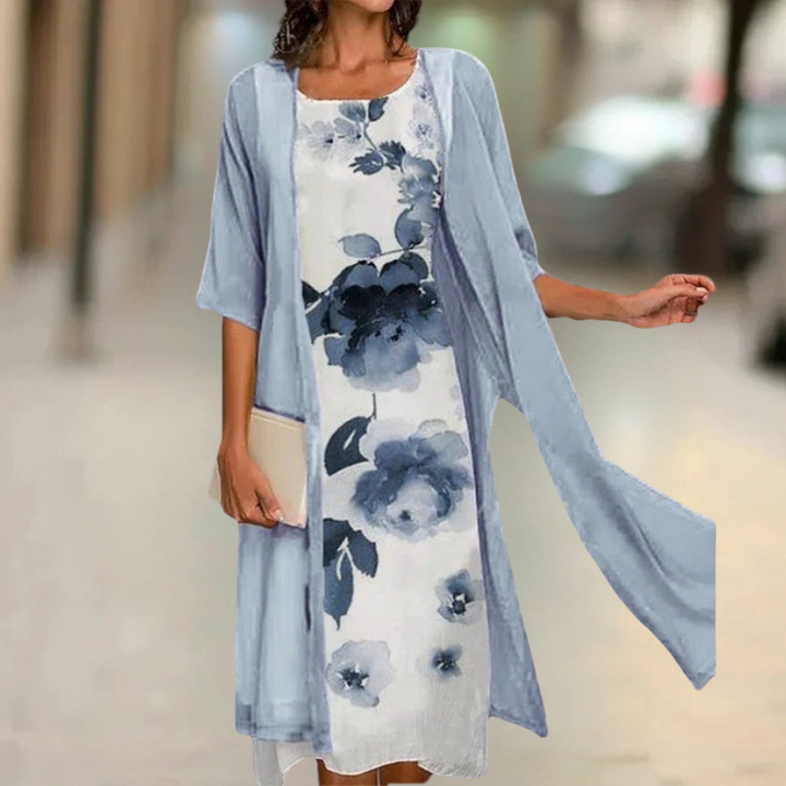 Nasira - Rochie Lungă Din Bumbac cu Guler Rotund