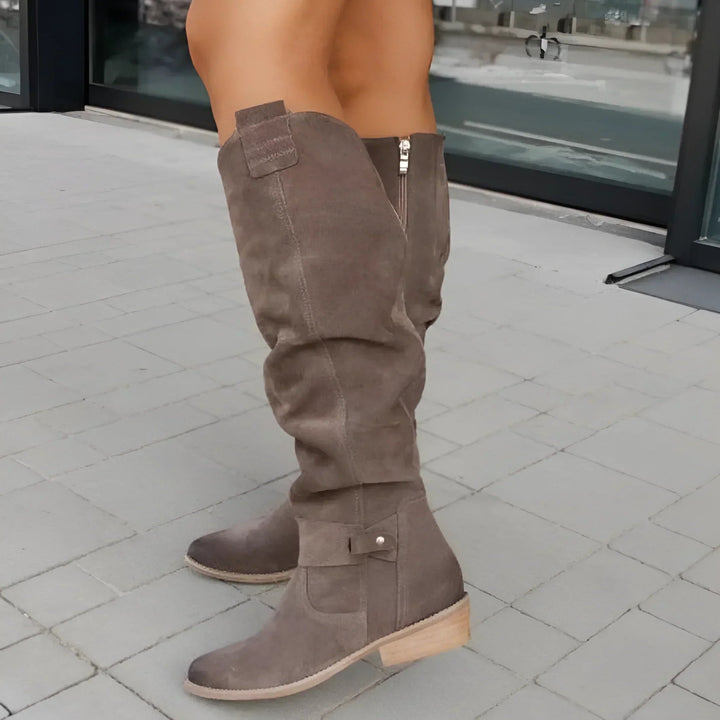 Kimara - Cizme Din Piele Până La Genunchi Cu Fermoar Lateral