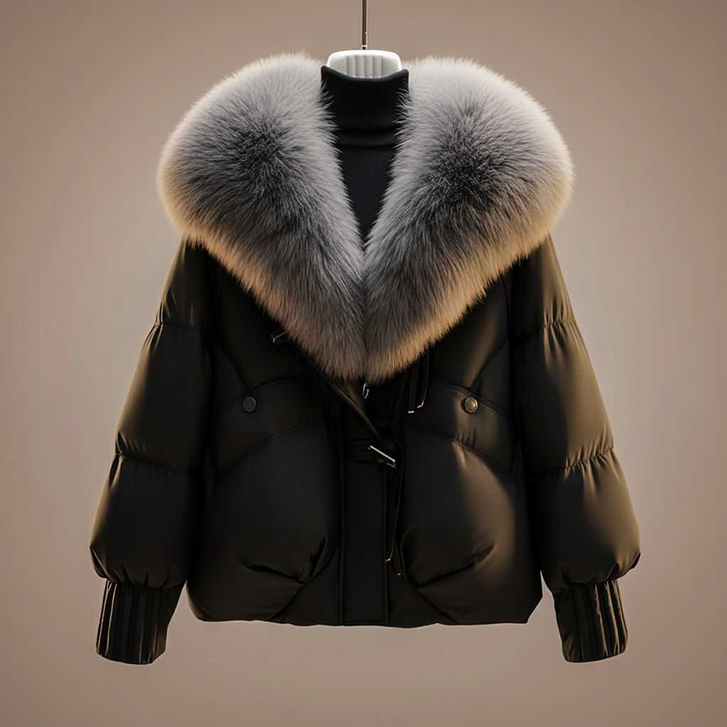 Enina - Palton Elegant Din Bumbac Cu Guler Din Blană