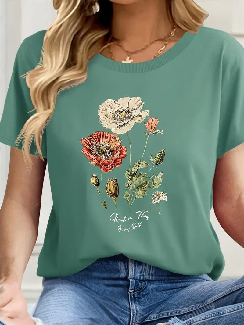 Aimilia - Tricou Cu Mâneci Scurte și Imprimeu Floral De O Eleganță Deosebită