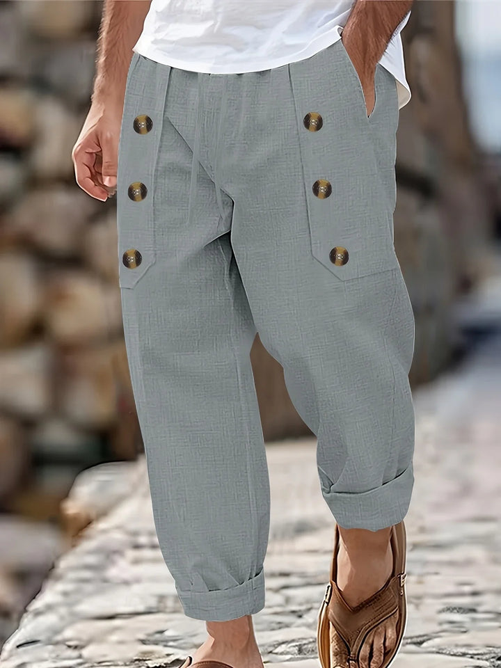 Beslan - Pantaloni Eleganți Cu Croi Drept Si Nasturi Aurii