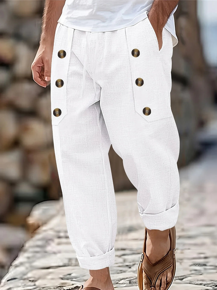Beslan - Pantaloni Eleganți Cu Croi Drept Si Nasturi Aurii