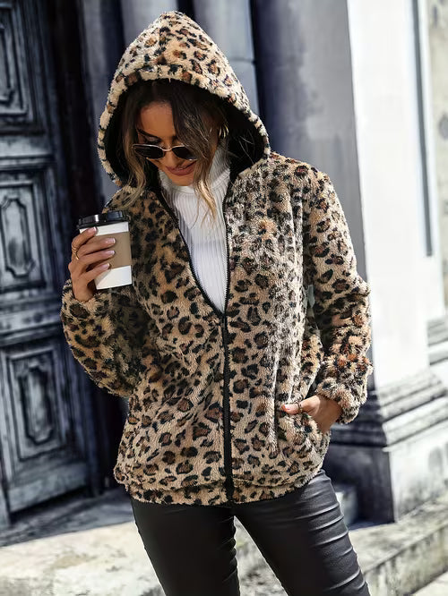 Lalena - Jachetă Cu Mâneci Lungi Și Imprimeu Leopard