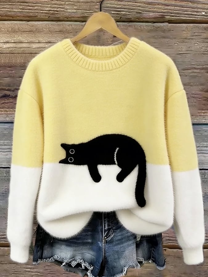 Aiste - Pulover Casual cu Imprimeu Grafic cu Pisici
