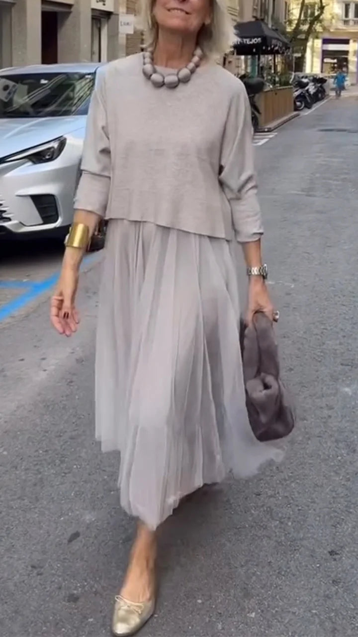 Efrata - Rochie Fermecătoare Din Satin cu Pulover Tricotat