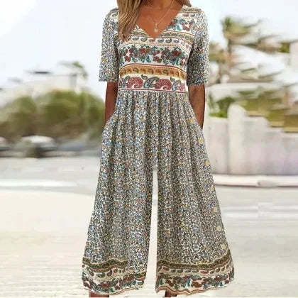 Nerina - Vintage Boho Salopetă Cu Floral Imprimare
