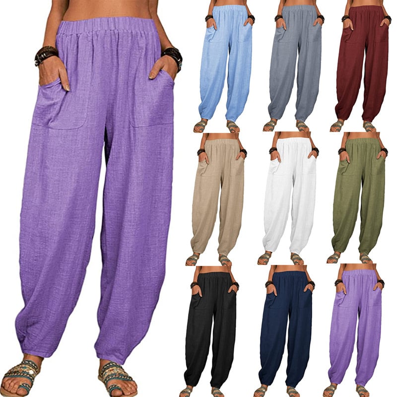 Zinzi - Pantaloni Harem Casual din Bumbac și in, croi Larg