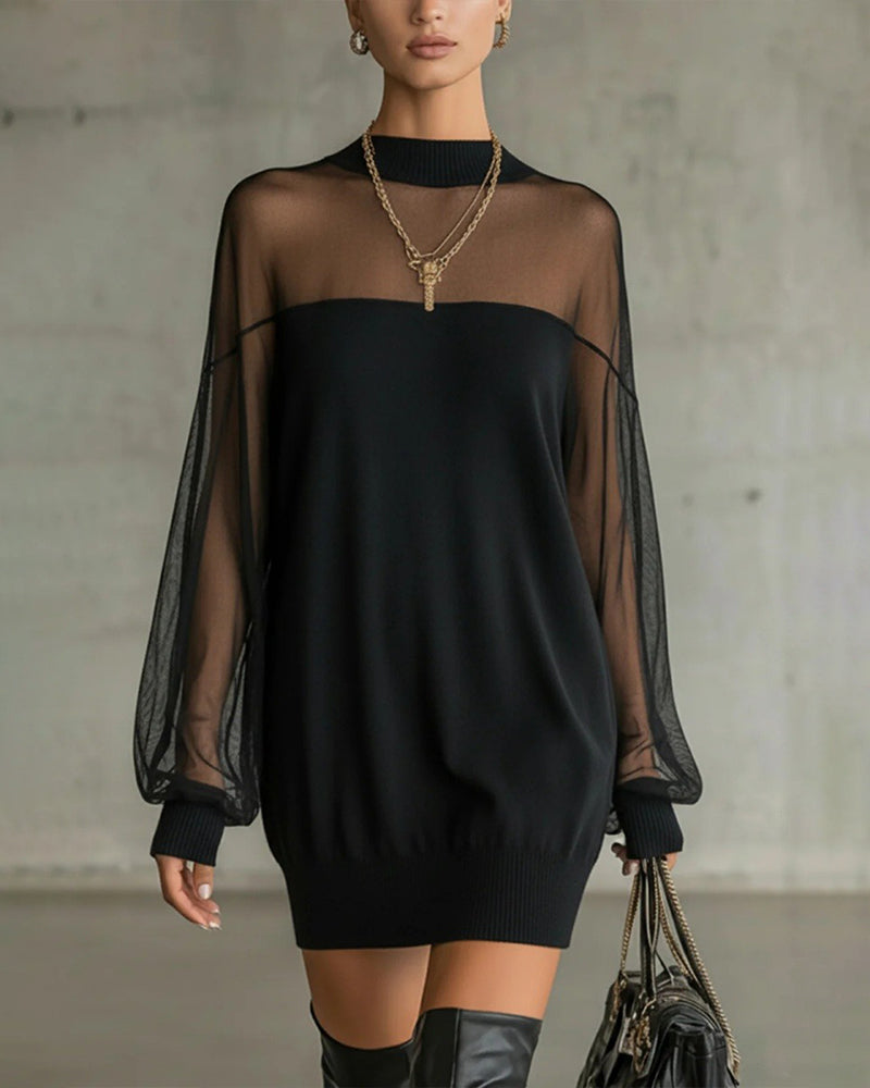 Yenaya - Rochie mini din Tricot cu Mâneci lanternă