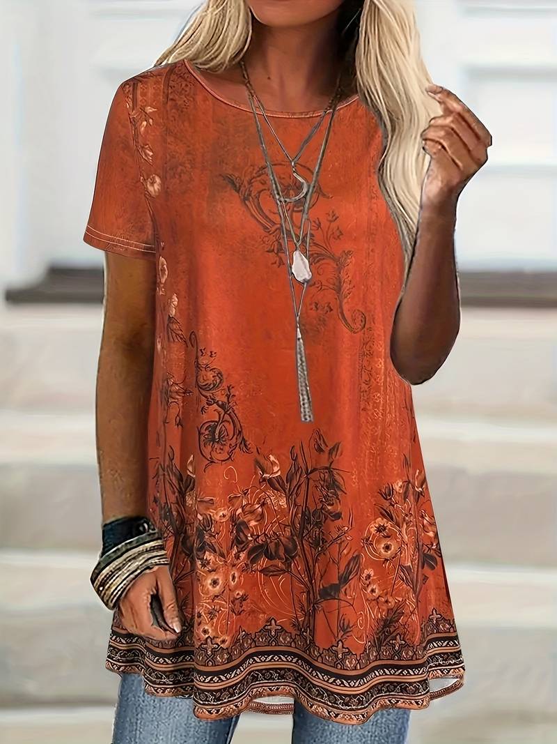 Abhishani - Tricou cu Croi larg și Imprimeu Floral