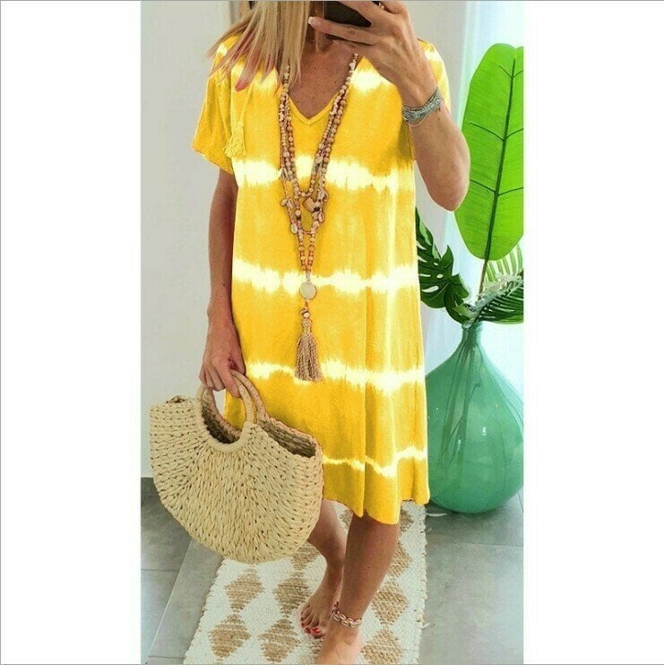 Karlaa - Rochie Largă De Vară Cu Dungi În Stil Batik