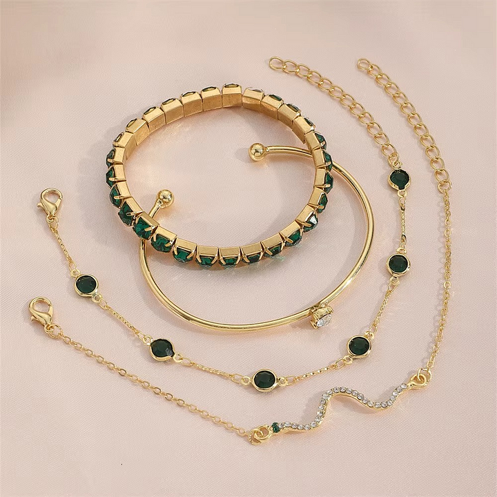 Miray - Set de 4 Brățări cu Cristal Smarald și Aur