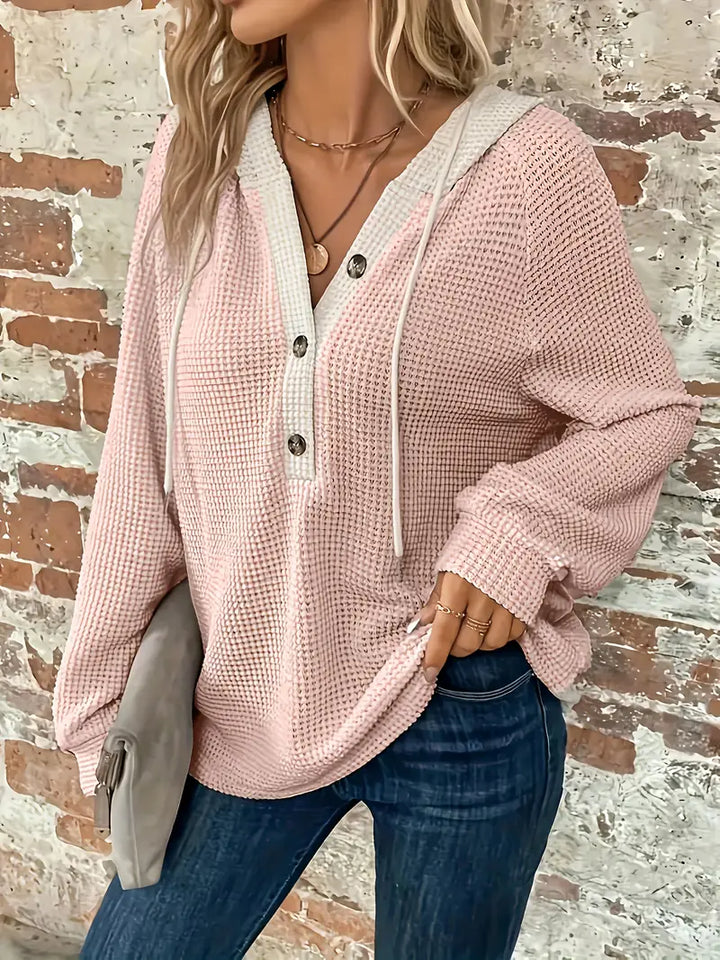 Snezhana - Hanorac Cu Mâneci Lungi Nasturi în Față și Glugă Cu șnur