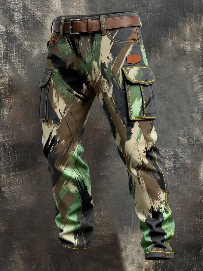 Sonny - Pantaloni Vintage Camuflaj Cu Multiple Buzunare