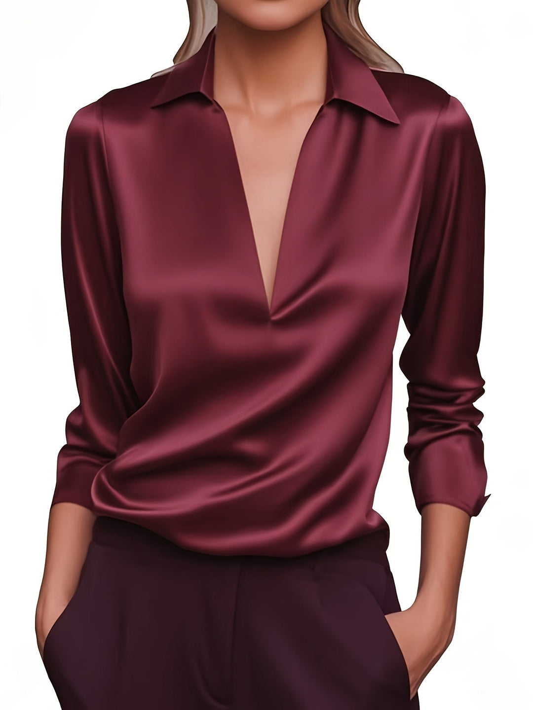 Kyrra – Bluză Elegantă Din Satin Cu Decolteu în V