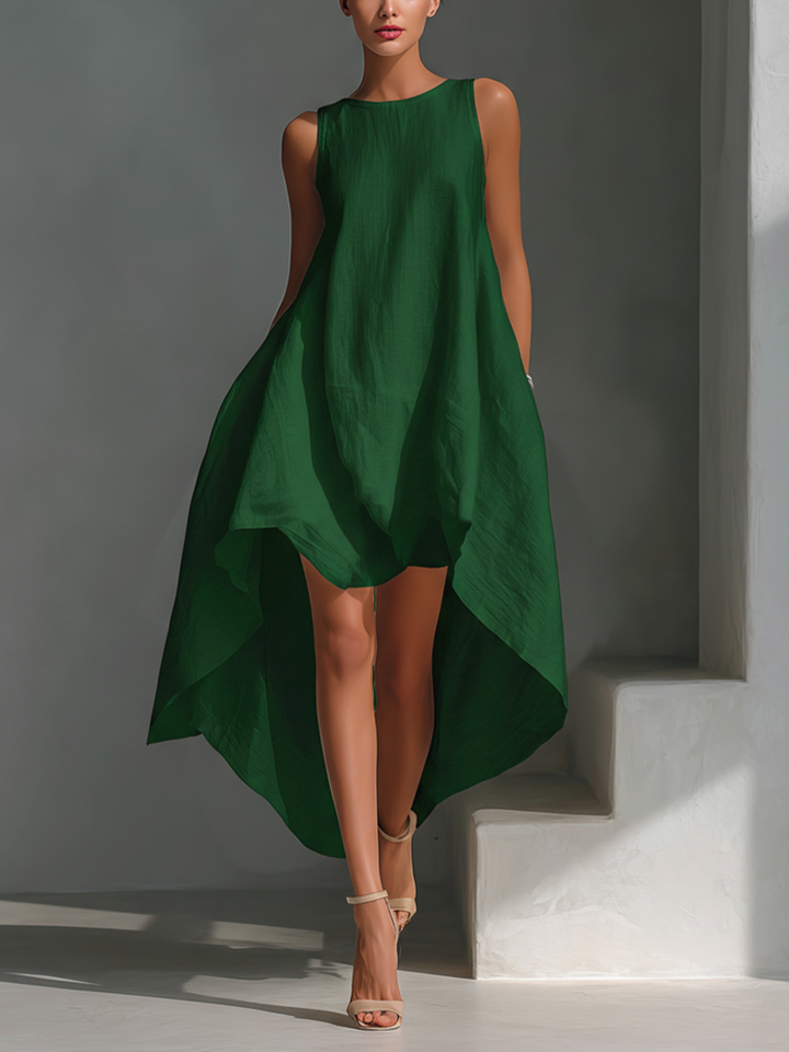 Alyna – Rochie Midi Fără Mâneci, Cu Tiv Asimetric