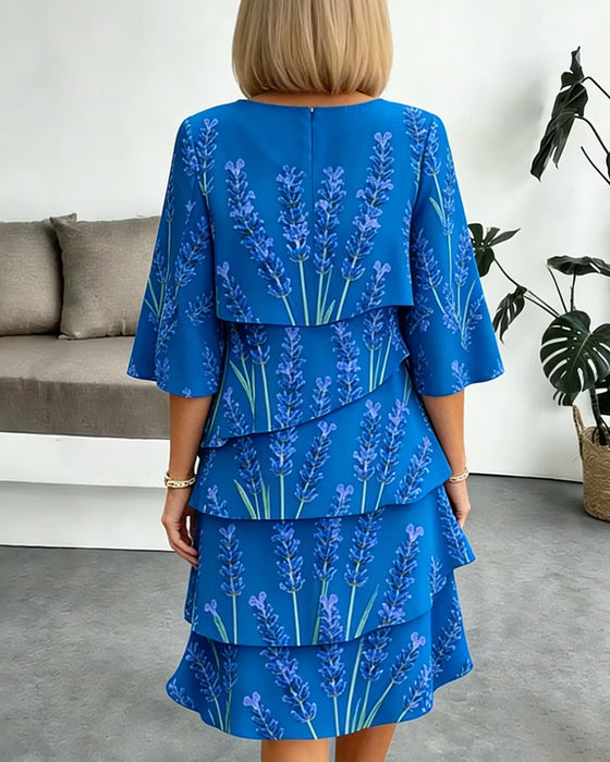 Liania - Rochie în Straturi Cu Imprimeu De Lavandă