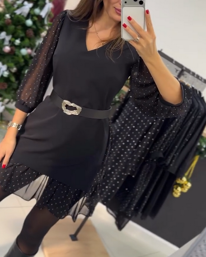 Iolanda - Rochie Elegantă Cu Decolteu în V și Patchwork