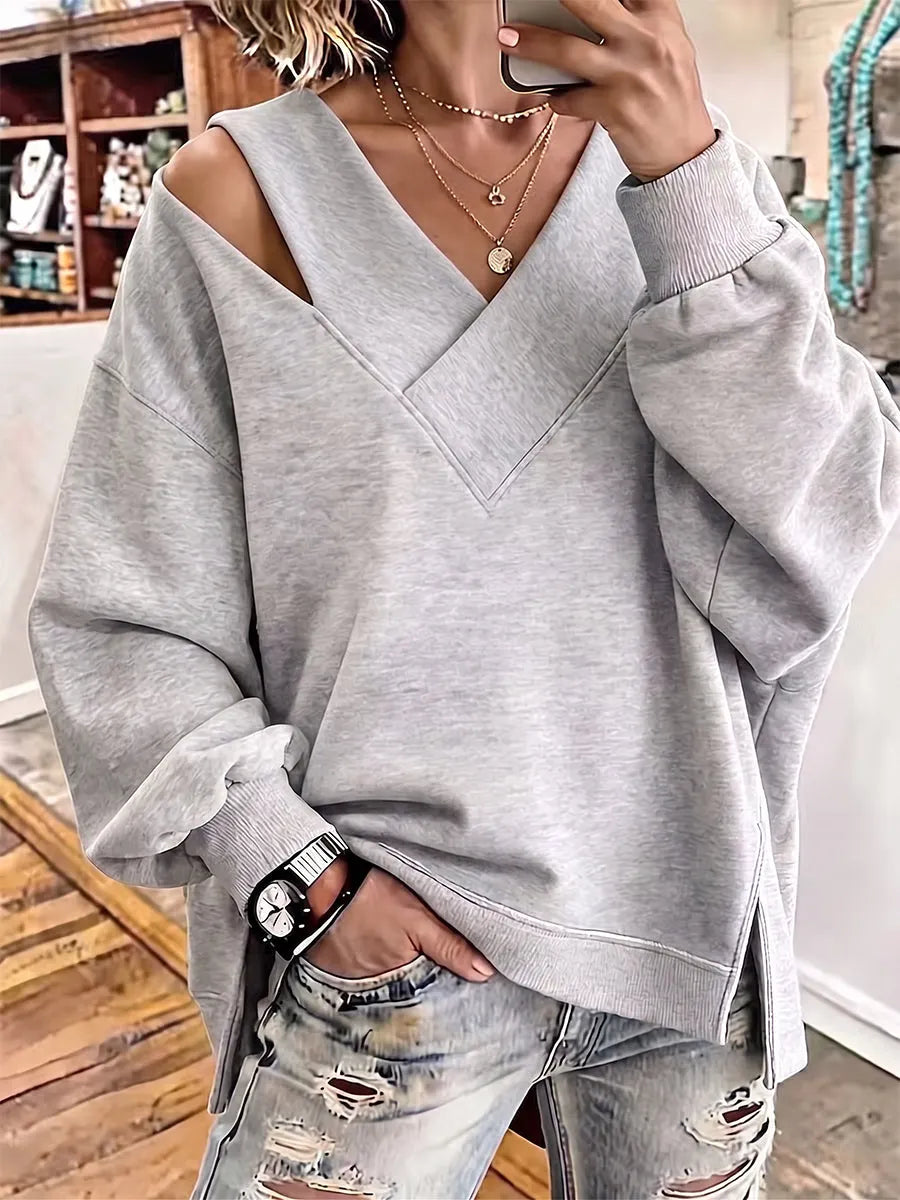 Kirstan - Hanorac Oversized Elegante cu Decupaj și Guler în V