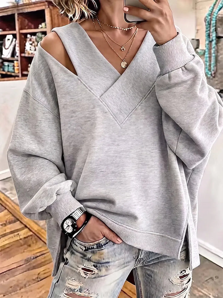 Kirstan - Hanorac Oversized Elegante cu Decupaj și Guler în V
