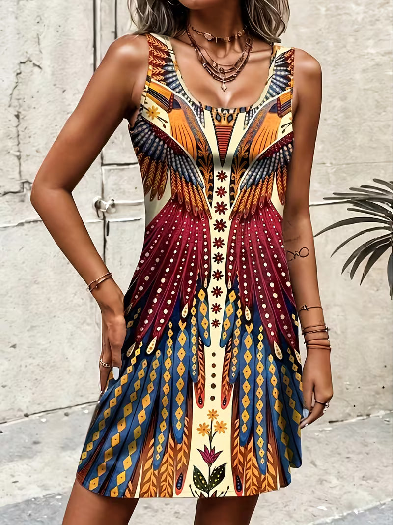 Sajila – Rochie De Vară în Linie A cu Imprimeu Boem