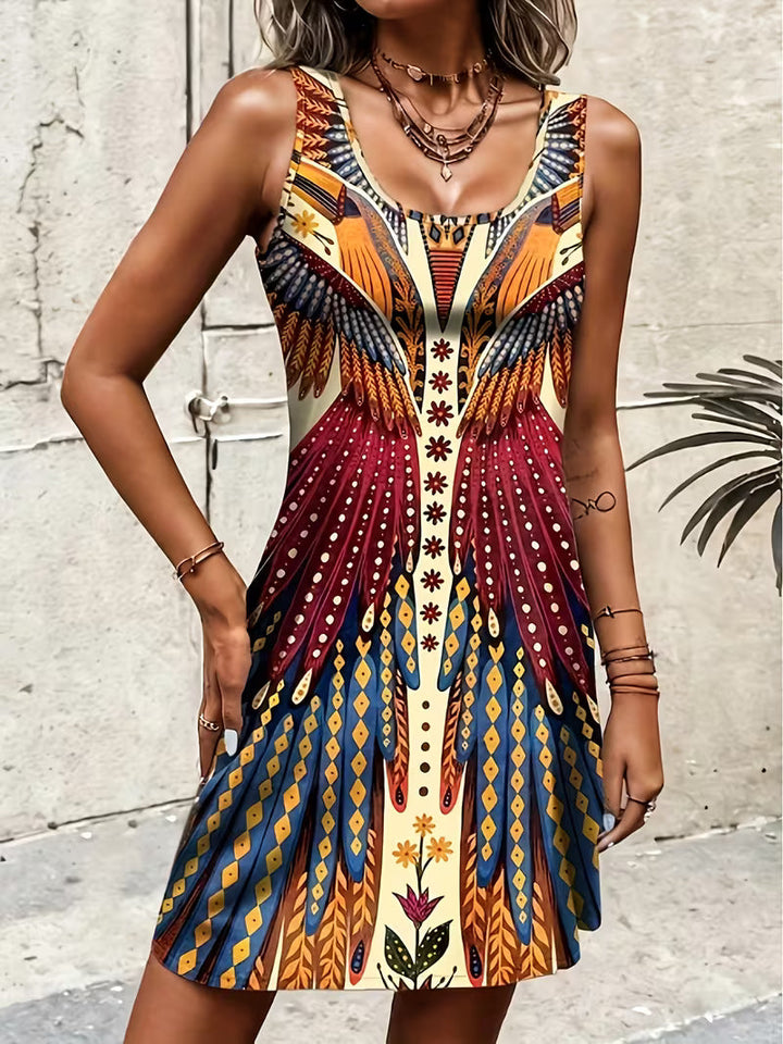 Sajila – Rochie De Vară în Linie A cu Imprimeu Boem