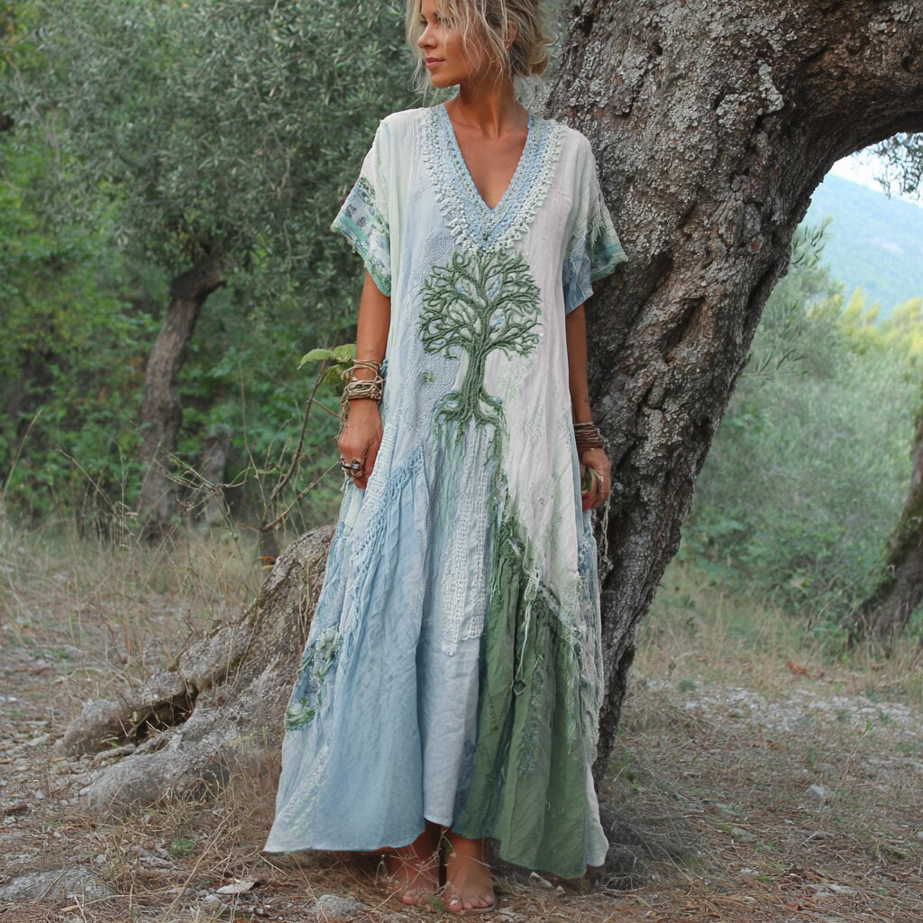 Winifred - Rochie Cu Mâneci Scurte In Stil Retro Cu Copaci