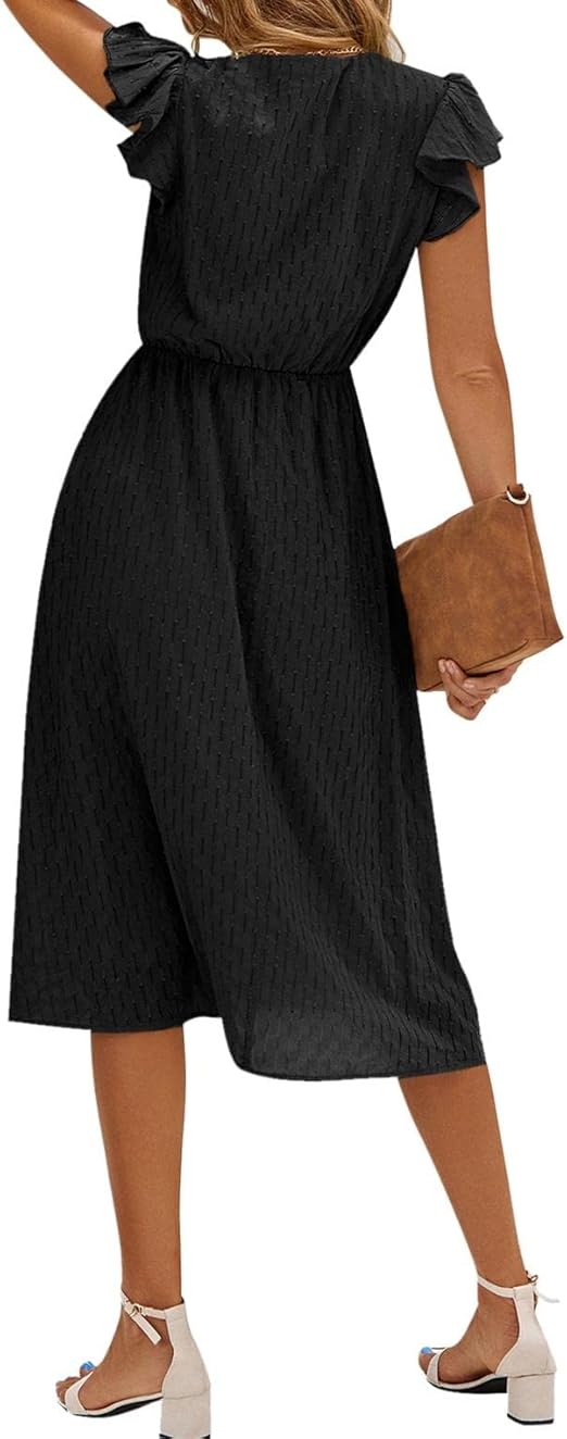 Julieta - Rochie Midi Cu Mâneci Cu Volane